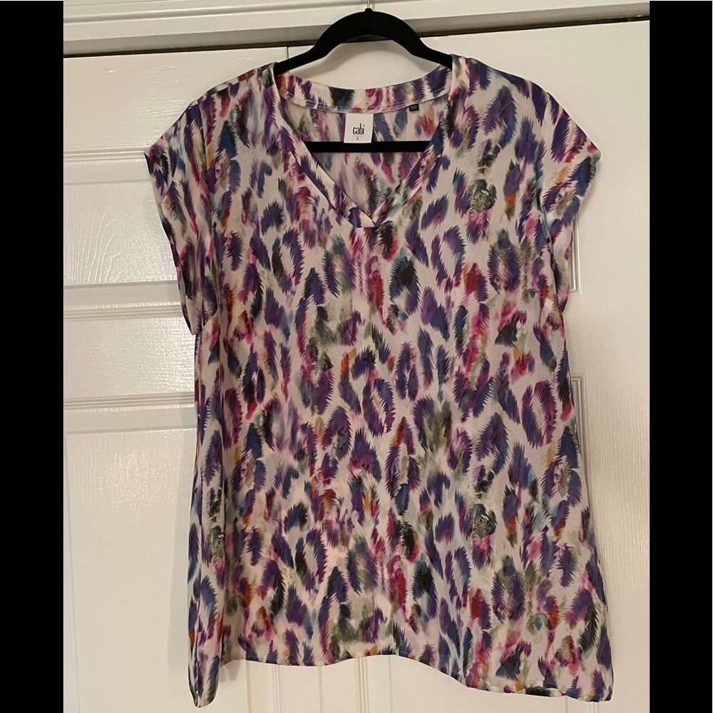 Colorful cap-sleeve leopard blouse EUC